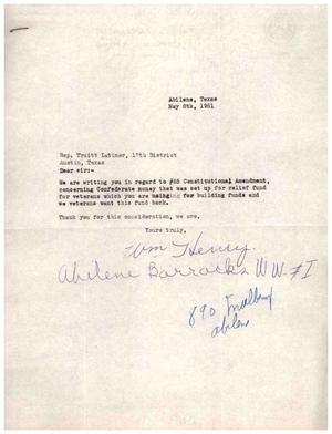 [Letter from W. M. Henry to Truett Latimer, May 8, 1961]