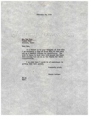 [Letter from Truett Latimer to Sam Beam, February 18, 1959]