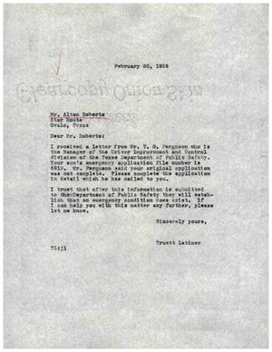 [Letter from Truett Latimer to Alton Roberts, February 20, 1959]