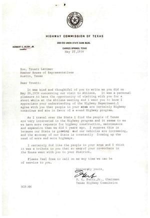[Letter from H. C. Petry, Jr. to Truett Latimer, May 27, 1959]
