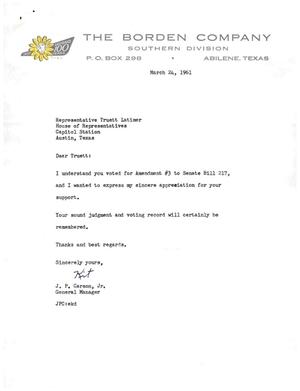 [Letter from J. P. Carson, Jr. to Truett Latimer, March 24, 1961]