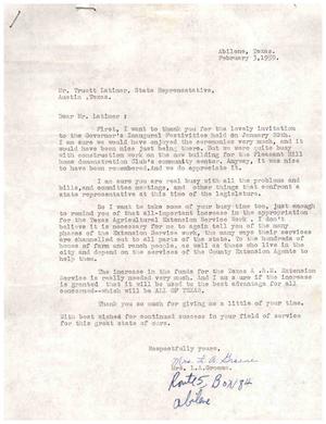 [Letter from Mrs. L. A. Groene to Truett Latimer, February 3, 1959]