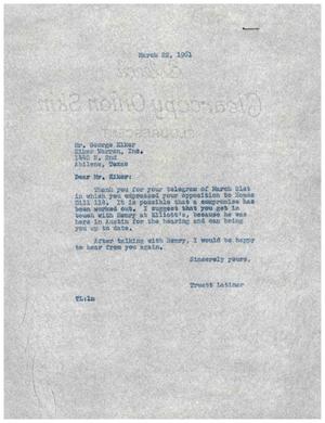 [Letter from Truett Latimer to George Kiker, March 22, 1961]
