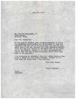 [Letter from Truett Latimer to Charles Schroeder, Jr., July 30, 1959]