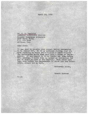 [Letter from Truett Latimer to R. B. Hambrick,  April 10, 1959]