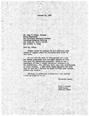 [Letter from Truett Latimer to Jack T. Johns, October 16, 1961]