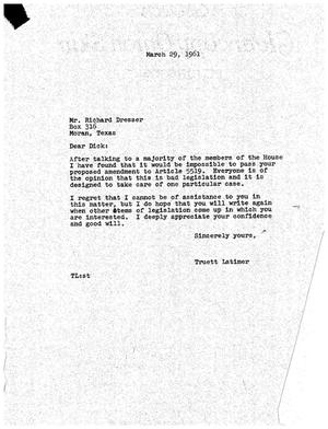 [Letter from Truett Latimer to Richard Dresser, March 29, 1961]