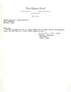 [Letter from Billy J. Swindler to Truett Latimer]