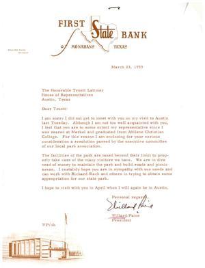[Letter from Willard Paine to Truett Latimer, March 23, 1959]