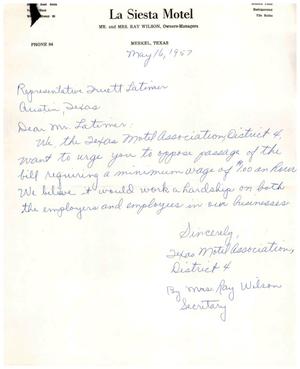 [Letter from Mrs. Ray Wilson to Truett Latimer, May 16, 1957]