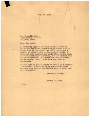 [Letter from Truett Latimer to Ms. Beanelle McCoy, May 27, 1959]