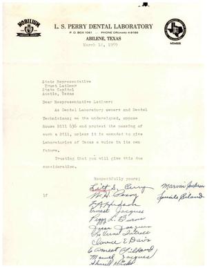 [Letter from L. S. Perry Dental Labroatory to Truett Latimer, March 12, 1959]