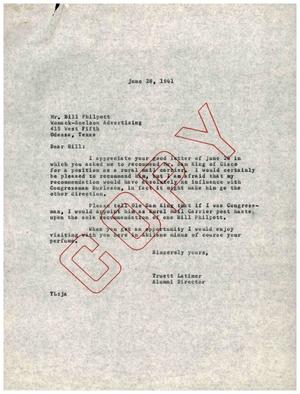 [Letter from Truett Latimer to Bill Philpott, June 28, 1961]