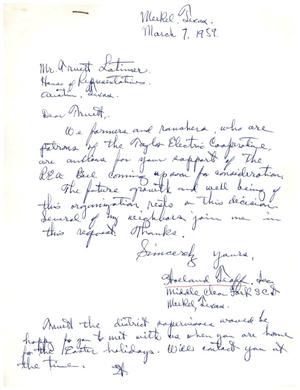 [Letter from Holland Teaff to Truett Latimer, March 7, 1959]