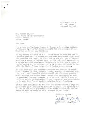 [Letter from Jack Nixon, Jr. to Truett Latimer, February 10, 1961]