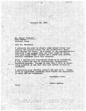 [Letter from Truett Latimer to Harold Heussner, February 23, 1959]