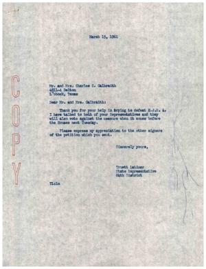 [Letter from Truett Latimer to Mr. and Mrs. Charles C. Galbraith, March 15, 1961]