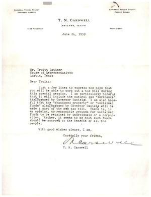 [Letter from T. N. Carswell to Truett Latimer, June 24, 1959]