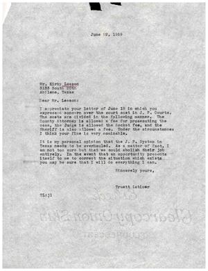[Letter from Truett Latimer to Kirby Leeson, June 22, 1959]