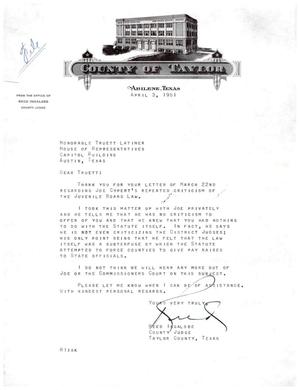[Letter from Reed Ingalsbe to Truett Latimer, April 3, 1961]