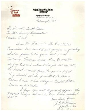 [Letter from J. G. McKeown to Truett Latimer, February 20, 1961]