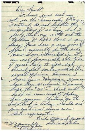 [Letter from Garland Boles to Truett Latimer Showing Support for his Campaign]