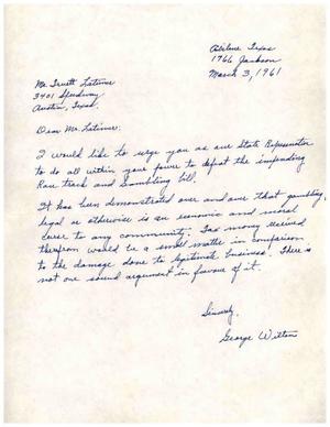 [Letter from George Wilton to Truett Latimer, March 31, 1961]