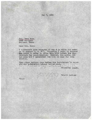 [Letter from Truett Latimer to Mrs. Vera Horn, May 7, 1959]