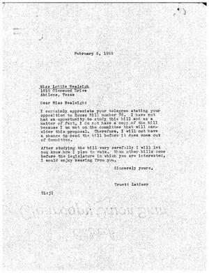 [Letter from Truett Latimer to Lottie Nealeigh, February 5, 1959]