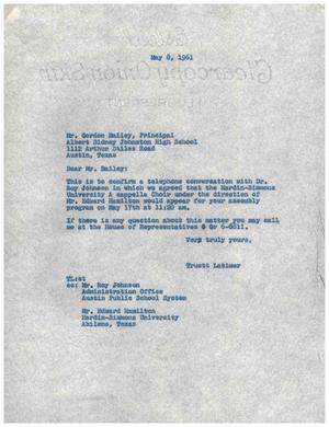 [Letter from Gordon Bailey to Truett Latimer, May 8, 1961]