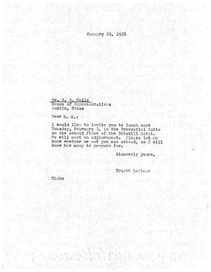 Primary view of object titled '[Letter from Truett Latimer to H. G. Wells, January 28, 1958]'.