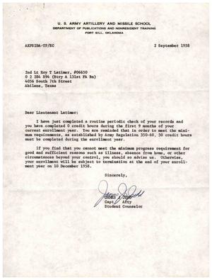 [Letter from James J. Judd to Truett Latimer, September 2, 1958]