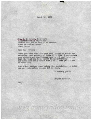 [Letter from Truett Latimer to Mrs. S. R. Brown, March 13, 1959]