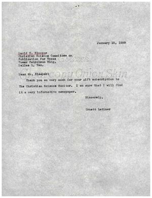 [Letter from Truett Latimer to David E. Sleeper, January 15, 1959]