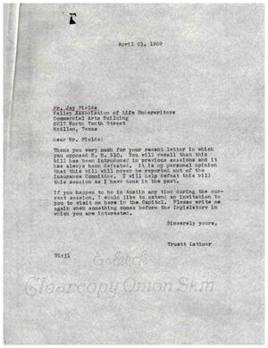 [Letter from Truett Latimer to Jay Fields, April 21, 1959]