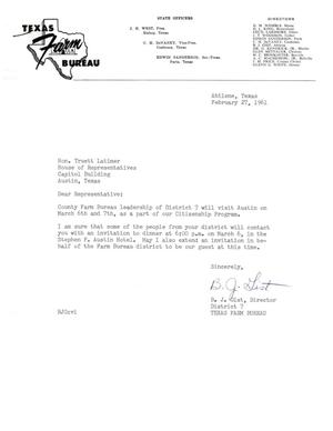 [Letter from B. J. Gist to Truett Latimer, February 27, 1961]