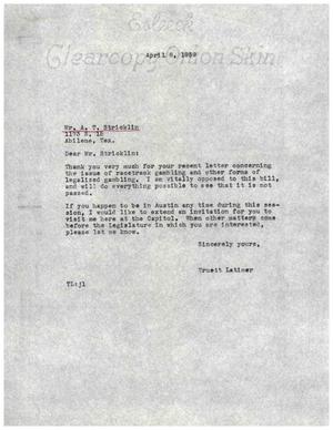 [Letter from Truett Latimer to A. T. Stricklin, April 8, 1959]