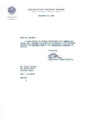 [Letter from Vernon A. McGee to Truett Latimer, December 17, 1959]