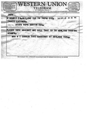 [Letter from Mrs. R. T. Currin to Truett Latimer, April 10, 1961]