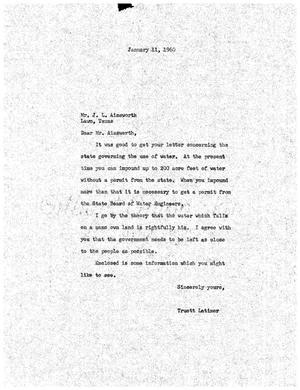 [Letter from Truett Latimer to J. L. Ainsworth, January 11, 1960]