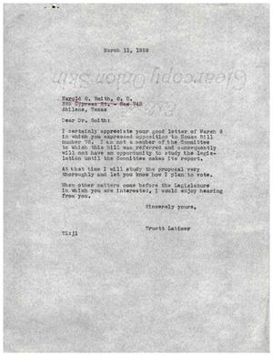 [Letter from Truett Latimer to Harold G. Smith, March 11, 1959]