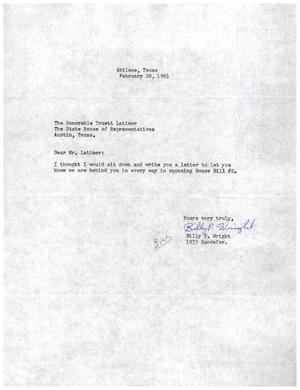 [Letter from Billy P. Wright to Truett Latimer, February 28, 1961]