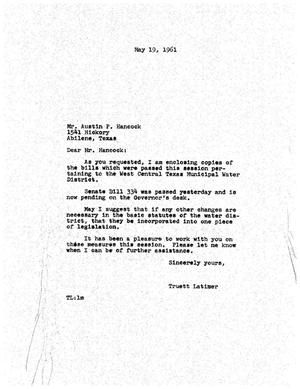 [Letter from Truett Latimer to Austin P. Hancock, May 19, 1961]