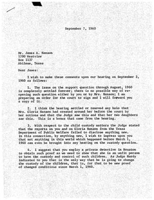 [Letter from Stanton Stone to James A. Hanson, September 7, 1960]