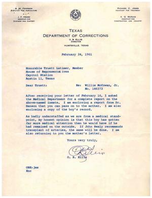 [Letter from O. B. Ellis to Truett Latimer, February 24, 1961]