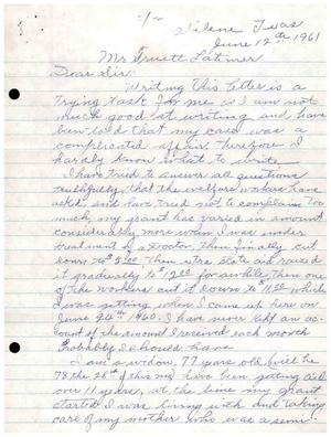 [Letter from Mrs. Beulah O. Van Etten to Truett Latimer, June 12, 1961]