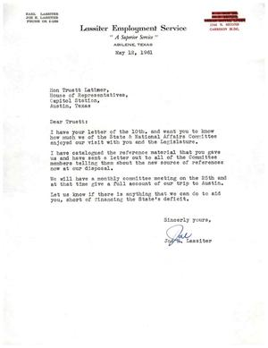 [Letter from Joe E. Lessiter to Truett Latimer, May 12, 1961] \