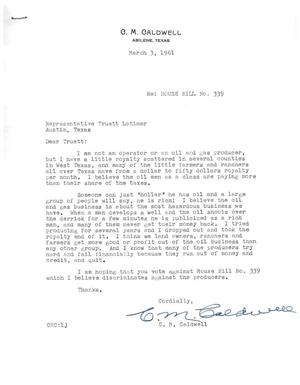 [Letter from C. M. Caldwell to Truett Latimer, March 3, 1961]