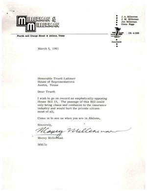 [Letter from Morey Millerman to Truett Latimer, March 9, 1961]