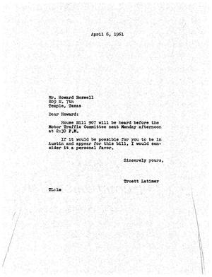 [Letter from Truett Latimer to Howard Boswell, April 6, 1961]